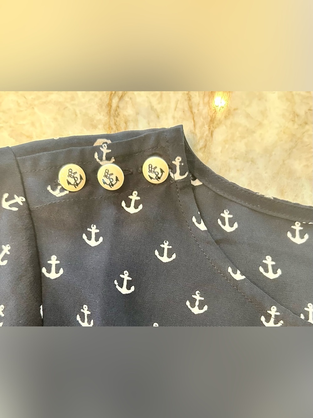J.Crew Anchors Away 100% Silk Blouse Size 2 Navy Anchor Print Nautical - Picture 6 of 7